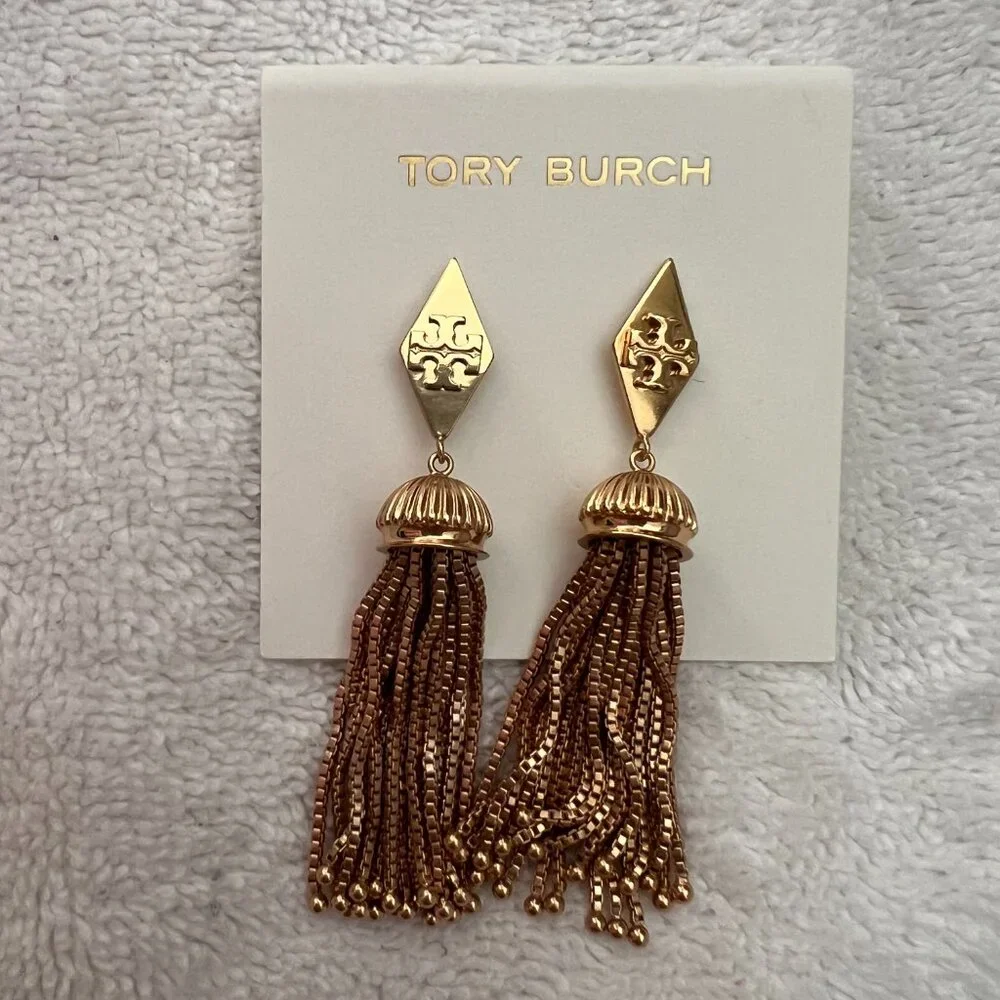 Tory Burch Box Chain Tassel Earrings